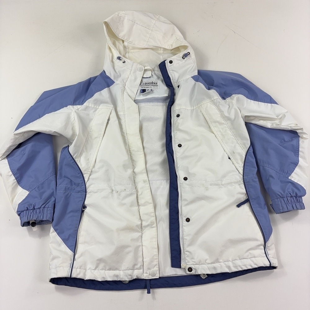 Columbia Jacket Womens Large White Blue Interchange Hooded Nylon